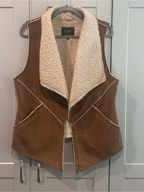 Sanctuary from Anthropology Brown Faux-Suede Sherpa Vest with Cream Lining